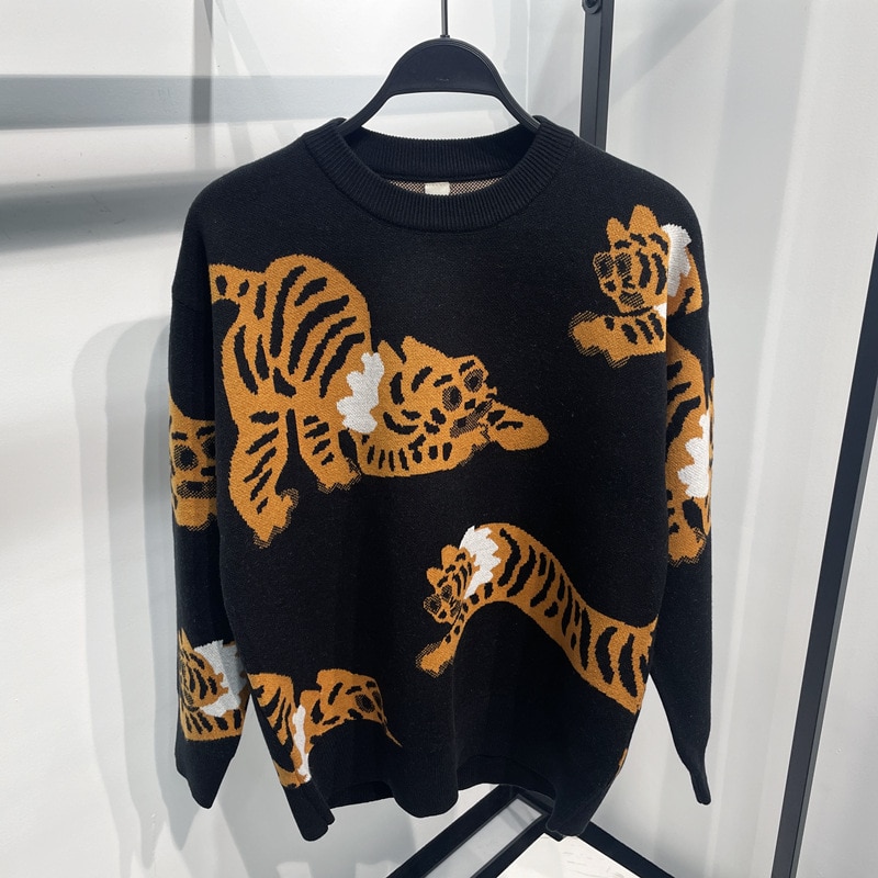 New 2022 Luxury Gentleman Cotton Classic Tiger Striped Casual Sweaters Pullovers Asian Size Homme High Quality Drake